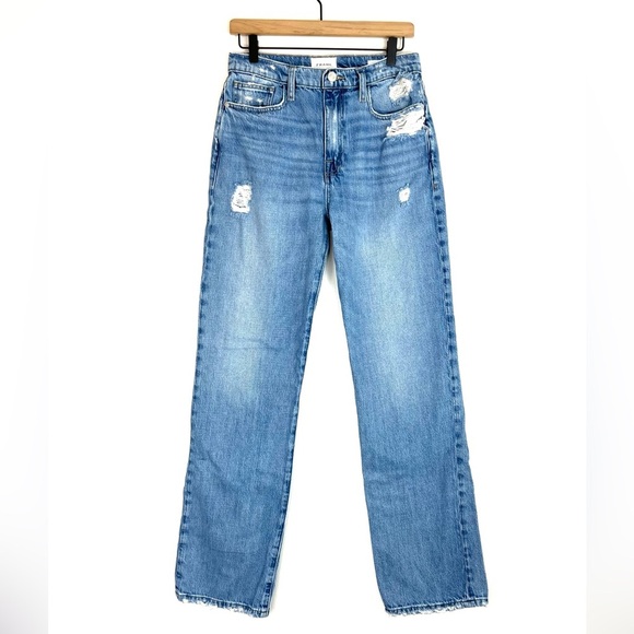 Frame Denim Denim - Frame Le Jane Super-High-Rise Straight Leg Long Length Distressed Jeans Size 28